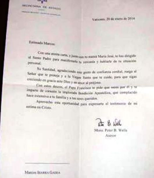 El Papa respondió a una carta de un chico mercedeño